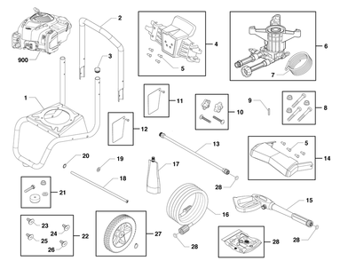 Main Unit Diagram and Parts List for 021030-00  Briggs and Stratton Pressure Washer